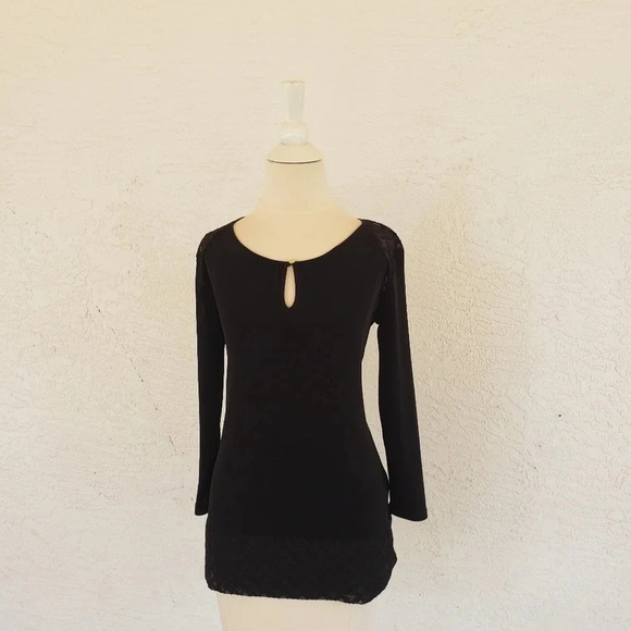 Ellen Tracy Keyhole Gold Button 3/4 Sleeves Black - Picture 1 of 10